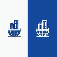 organización global negocio de arquitectura línea sostenible y glifo icono sólido bandera azul línea y glifo icono sólido bandera azul vector