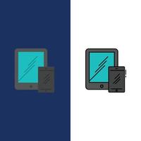 Smartphone Business Mobile Tablet Phone  Icons Flat and Line Filled Icon Set Vector Blue Background