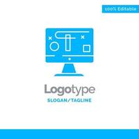 diseño de computadora mostrar gráficos azul sólido logotipo plantilla lugar para eslogan vector