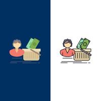 salario cesta de la compra compras hembra color plano icono vector