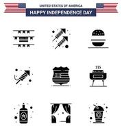 usa feliz día de la independencia pictograma conjunto de 9 glifos sólidos simples de usa escudo comer día religión editable usa día elementos de diseño vectorial vector