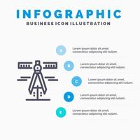 calibradores herramientas de geometría miden plantilla de infografía azul plantilla de icono de línea de vector de 5 pasos