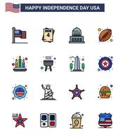 Happy Independence Day Pack of 16 Flat Filled Lines Signs and Symbols for light candle city american ball rugby Editable USA Day Vector Design Elements
