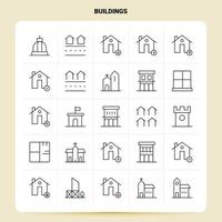 OutLine 25 Buildings Icon set Vector Line Style Design Black Icons Set Linear pictogram pack Web and Mobile Business ideas design Vector Illustration