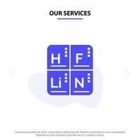 Our Services Periodic Table Elements Medical Solid Glyph Icon Web card Template vector