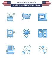 paquete de 9 creativos estados unidos día de la independencia relacionados con blues of sign location usa american mobile elementos de diseño vectorial editables del día de estados unidos vector