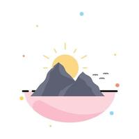 hill landscape nature mountain sun Flat Color Icon Vector