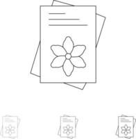 Seeds File Flower Spring Bold and thin black line icon set vector