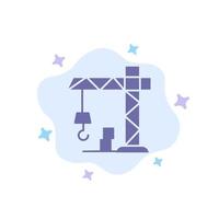 Architecture Construction Crane Blue Icon on Abstract Cloud Background vector