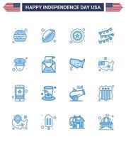 Happy Independence Day 16 Blues Icon Pack for Web and Print envelope police star officer party bulb Editable USA Day Vector Design Elements