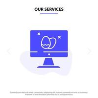 Our Services Monitor Screen Egg Easter Solid Glyph Icon Web card Template vector