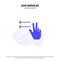 nuestros servicios dedos gesto izquierda glifo sólido icono plantilla de tarjeta web vector