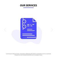 Our Services File Document School Education Solid Glyph Icon Web card Template vector