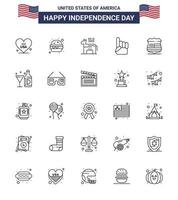 Happy Independence Day USA Pack of 25 Creative Lines of usa shield american american hand Editable USA Day Vector Design Elements