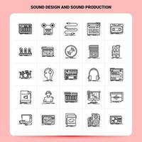 OutLine 25 Sound Design And Sound Production Icon set Vector Line Style Design Black Icons Set Linear pictogram pack Web and Mobile Business ideas design Vector Illustration