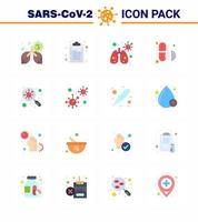 16 Flat Color Set of corona virus epidemic icons such as scan find infedted bacteria tablets viral coronavirus 2019nov disease Vector Design Elements