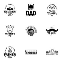 letras del día del padre 9 emblemas caligráficos negros insignias conjunto aislado en azul oscuro feliz día del padre mejor papá te amo papá inscripción vector elementos de diseño para tarjetas de felicitación y otros elementos impresos