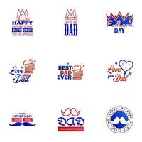 Happy fathers day 9 Blue and red Typography set Vector typography Vintage lettering for greeting cards banners tshirt design You are the best dad Editable Vector Design Elements