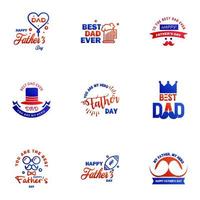 Happy Fathers Day greeting Card 9 Blue and red Calligraphy Vector illustration Editable Vector Design Elements