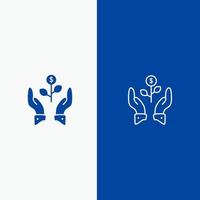 negocio de crecimiento crecer dólar en crecimiento planta elevar línea y glifo icono sólido bandera azul línea y glifo icono sólido bandera azul vector