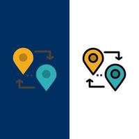 Location Map Pointer Travel  Icons Flat and Line Filled Icon Set Vector Blue Background