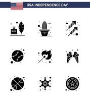 9 Solid Glyph Signs for USA Independence Day fire united celebration states american Editable USA Day Vector Design Elements