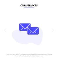 Our Services Mail Reply Forward Business Correspondence Letter Solid Glyph Icon Web card Template vector