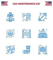 Set of 9 Vector Blues on 4th July USA Independence Day such as saloon bar footbal badge flag Editable USA Day Vector Design Elements