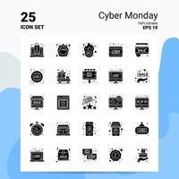 25 conjunto de iconos de lunes cibernético 100 archivos editables eps 10 ideas de concepto de logotipo de empresa diseño de icono de glifo sólido vector