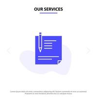 Our Services Contract Document File Page Paper Sign Signing Solid Glyph Icon Web card Template vector