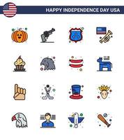 gran paquete de 16 estados unidos feliz día de la independencia líneas planas llenas de vector de estados unidos y símbolos editables de muffin cake seguridad altavoz americano elementos de diseño de vector de día de estados unidos editables