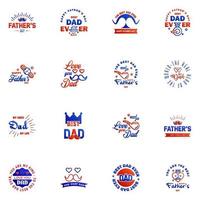 Happy Fathers day greeting hand lettering badges 16 Blue and red Typo isolated on white Typography design template for poster banner gift card t shirt print label sticker Retro vintage style V vector