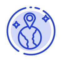 icono de línea de línea punteada azul de ubicación de mapa mundial vector