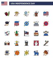 25 Flat Filled Line Signs for USA Independence Day officer usa flying flag sign Editable USA Day Vector Design Elements