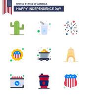 USA Independence Day Flat Set of 9 USA Pictograms of mine flag firework badge american Editable USA Day Vector Design Elements