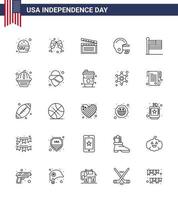 Big Pack of 25 USA Happy Independence Day USA Vector Lines and Editable Symbols of usa states movis flag football Editable USA Day Vector Design Elements