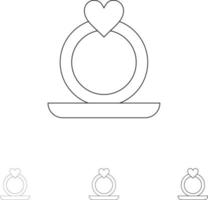 Ring Heart Proposal Bold and thin black line icon set vector