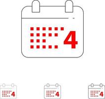 calendario día fecha americano audaz y delgada línea negra conjunto de iconos vector