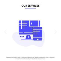 Our Services Computer Monitor Cell Education Solid Glyph Icon Web card Template vector