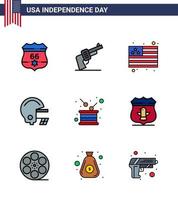 Big Pack of 9 USA Happy Independence Day USA Vector Flat Filled Lines and Editable Symbols of independence drum country day football Editable USA Day Vector Design Elements