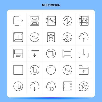 OutLine 25 Multimedia Icon set Vector Line Style Design Black Icons Set Linear pictogram pack Web and Mobile Business ideas design Vector Illustration