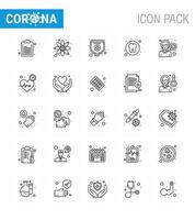 Simple Set of Covid19 Protection Blue 25 icon pack icon included sick headache medical insurance head medical viral coronavirus 2019nov disease Vector Design Elements