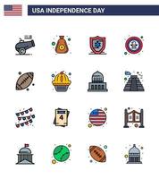 16 USA Flat Filled Line Signs Independence Day Celebration Symbols of footbal badge american eagle bird Editable USA Day Vector Design Elements