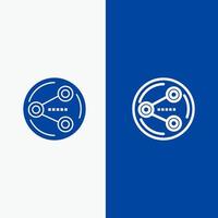 compartir compartir línea de redes sociales y glifo icono sólido banner azul vector