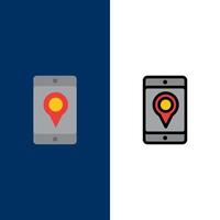 Mobile Cell Map Location  Icons Flat and Line Filled Icon Set Vector Blue Background