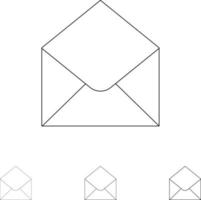 conjunto de iconos de línea negra en negrita y delgada mensaje de correo electrónico sms vector
