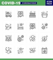 16 Line viral Virus corona icon pack such as healthcare soap basin virus hand washing tubes viral coronavirus 2019nov disease Vector Design Elements