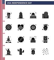 paquete de iconos de vector de stock del día americano 16 signos y símbolos de glifo sólido para la oficina de policía de madison star estadounidense elementos de diseño de vector de día de estados unidos editables