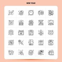 OutLine 25 New Year Icon set Vector Line Style Design Black Icons Set Linear pictogram pack Web and Mobile Business ideas design Vector Illustration