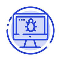 Monitor Bug Screen Security Blue Dotted Line Line Icon vector